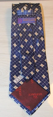 Gravata masculina geométrica Versace Classic V2 azul marinho 100% seda - Imagem 1 de 2