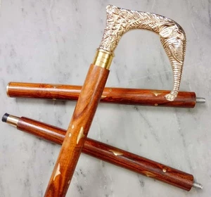 Wooden Walking Cane with Decorative Gold Handle, 3-Piece Collapsible Designer - Picture 1 of 6