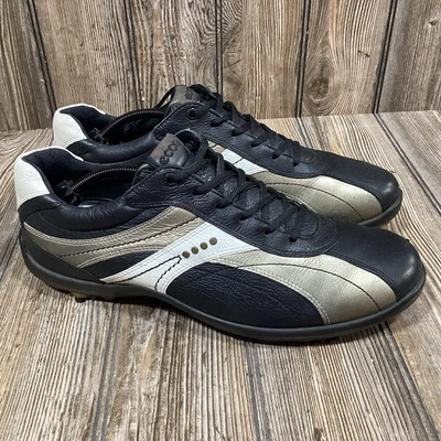 Ecco Mens Black Gold Leather Performance Golf Shoes Size 45 EU 11-11.5 US - Image 1 of 4