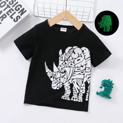 CAMISETA RINOCERONTE BRILLA EN LA OSCURIDAD INF/NIÑOS PEQUEÑOS NUEVA CON ETIQUETAS - 18/24 MOS. & 3/4 Foto 1 de 4