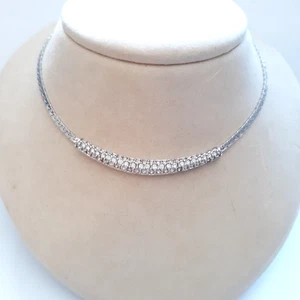Vintage Swarovski Choker Collar Necklace Silver Tone Flat Chain Clear Crystals - Picture 1 of 7