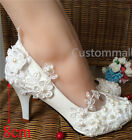 Wedding Pearl Lace Flower Prom Party Bridal Bridesmaid Flat High Low Heels shoes