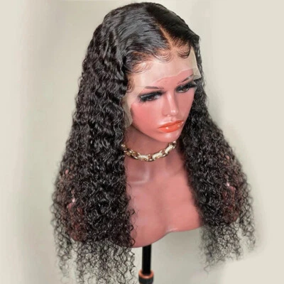 Pelucas de cabello 100 % humano de encaje completo peluca de onda profunda peluca negra brasileña suave sin pegamento  Foto 1 de 4