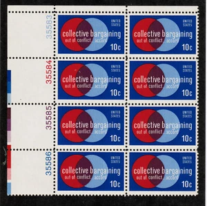 US USA Sc# 1558 MNH FVF PLATE# BLOCK Collective Bargaining Labor & Management - Picture 1 of 1