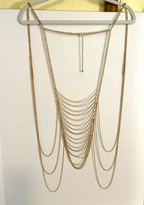 Gold Tone Body Chain Necklace multi strand with Rhinestone accents - Image 1 of 4