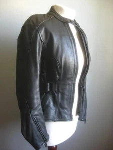 BELSTAFF LEATHER BIKER RACER JACKET 10 8 womens motorcycle black short fitted - Picture 1 of 23
