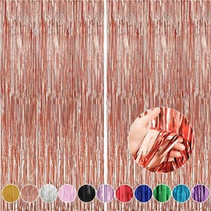 Rose Gold Foil Fringe Curtains 2 Pack 3.3x9.9ft Birthday Party Photo Props - Picture 1 of 6