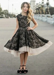 New Joyfolie Mia Joy Evalina Black Cream Dress Holiday Lace Vintage 3 Sold Out - Picture 1 of 6