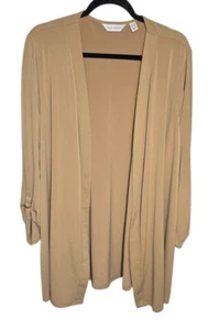 Susan Graver Liquid Knit Tan Open Front Cardigan Roll Tab Sleeve Size 2X - Picture 1 of 4