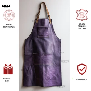 Purple Leather Apron-Butcher Apron-Chef,BBQ Apron Cooking-Apron For Men Women - Picture 1 of 9