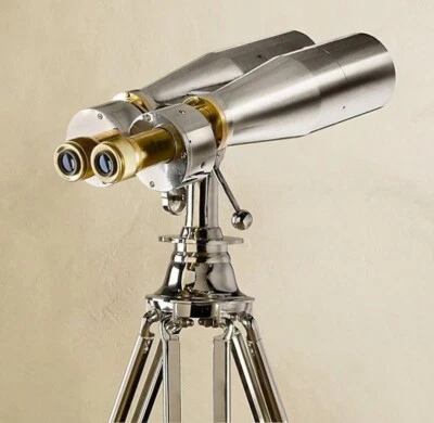 20 世纪 20 年代航海海军全黄铜维多利亚重型双筒望远镜镀铬 — 第 1/4 张图片