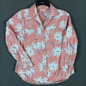 Faherty Hawaiian Flannel Shirt Womens Size Small Palm Trees Long Sleeve Button - Picture 1 of 9