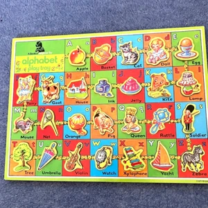 Vintage Retro Boots Alphabet Wooden Play Tray Puzzle Complete unboxed - Picture 1 of 14