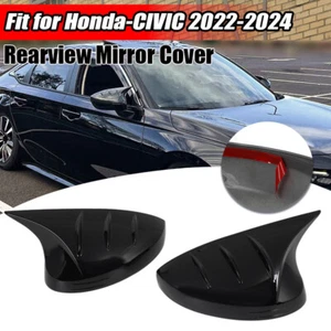 Pair Gloss Black Ox Horn Rearview Mirror Trim Cover Cap For Honda Civic 2022-24 - Bild 1 von 13