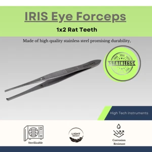 Pórceps para ojos IRIS 1x2 dientes de rata rectos 4" de largo pinzas de laboratorio médico quirúrgico - Imagen 1 de 4