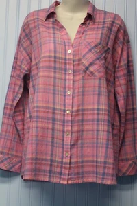 J.Jill 100% cotton pink plaid lightweight long sleeve button front shirt Medium - Picture 1 of 3
