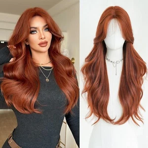 Copper Red Dress Up Wigs Long Wavy Heat Resistant Synthetic Hair Soft - Picture 1 of 6