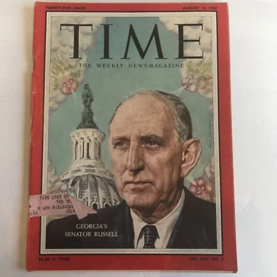 1957 Time August 12 - Russell of Georgia; Democrats hinder integration; Cuba - Image 1 of 4