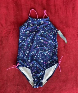 NWT Speedo Girl's Silicone Gripper Stars Pattern Blue One Piece Swimsuit XL (16) - Picture 1 of 10