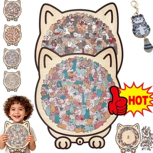 135-teiliges Morandi farbiges Holzpuzzle in Katzenform | Katzenform - Bild 1 von 18