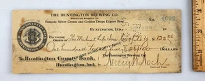 Pre-Prohibition 1914 Huntington Brewing Company Scheck County Bank Indiana - Bild 1 von 2