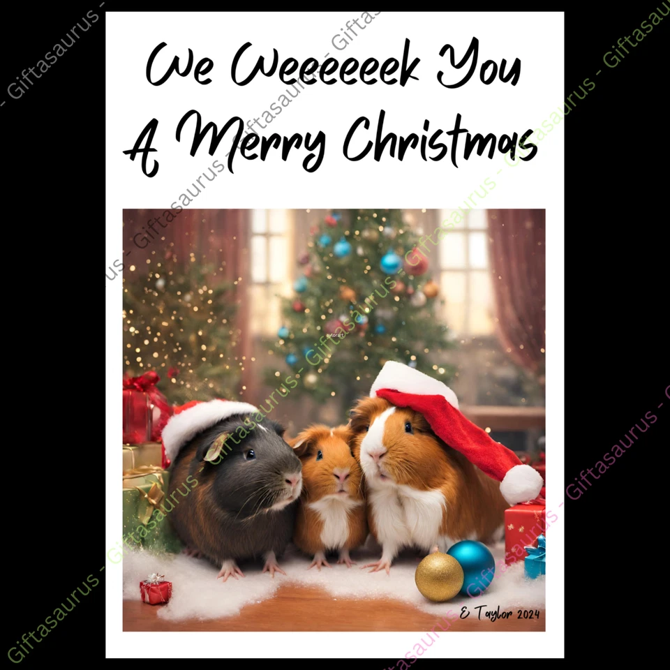 E TAYLOR ART Personalised Guinea Pig Christmas Card Optional Seeded & Multiple Pack Fun Kids