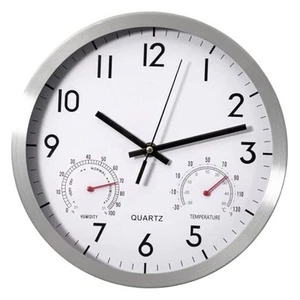 16-inch Non-Ticking Quartz Wall Clock with Thermometer & Hygrometer - Battery - Picture 1 of 7