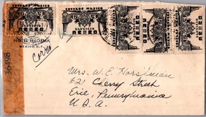 MEXICO 1940'S WWII POSTAL CENSORED AIRMAIL COVER MULT FRANKING ADDR USA CANC - Picture 1 of 2