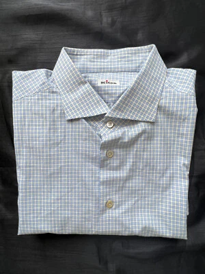 Camisa Kiton Su Misura Algodón Cuadros Abotonada Talla 2XL Azul Amarillo Foto 1 de 4