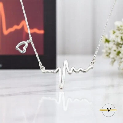COLLANA DONNA  ARGENTO RODIATO CON BATTITO CARDIACO E CUORE - Immagine 1 di 4