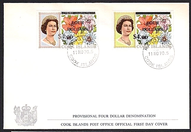 COOK IS 1970 $4 overprint (both) on official FDC...........................B1809 - Image 1 of 1