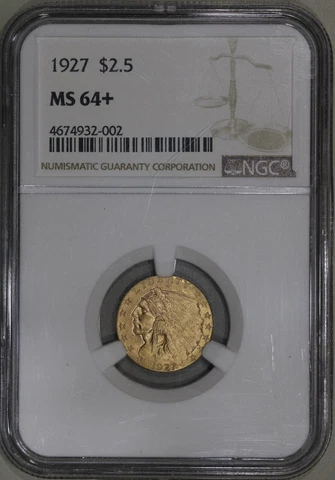 1927 (MS64+) $2.5 Indian Head Gold Quarter Eagle - NGC Graded $2.50 Cover