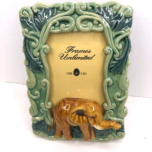 Vintage CBK Ceramic Elephant Picture Frame 4 X 6" 3D Dimensional Green Brown - Picture 1 of 15