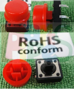 2pcs Panel Board PCB Tactile Red Push Button Switch Momentary Tact & Caps 9V 12V - Picture 1 of 3