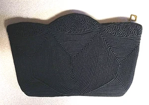 Borsa a mano anni 40-50 originale corde pochette nera testurizzata sera festa borsetta vintage - Foto 1 di 15