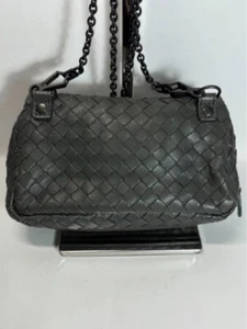 Bottega Veneta Intrecciato Shoulder Bag Crossbody Bag Grey Chain strap Auth - Picture 1 of 16