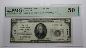 $20 1929 Delaware Ohio OH National Currency Bank Note Bill Ch. #243 UNC50EPQ PMG - Picture 1 of 4