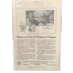 Vintage 1916 American Telephone and Telegraph AT&T Forty One Years Ad Advertisem - Picture 1 of 4