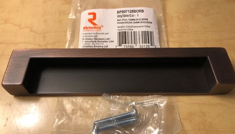 One Brushed Copper Dark Chocolate Brown Metal Drawer Pull W/ Cabinet Hardware Cover