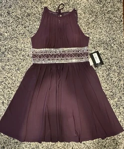 JS BOUTIQUE ärmelloses formelles Kleid Pflaume Paillettenverzierung gerafft Fit & Flare 12P - Bild 1 von 11
