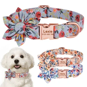 Personalised Flower Dog Collar Engraved for Small Medium Large Girl Puppy Dogs - Picture 1 of 15