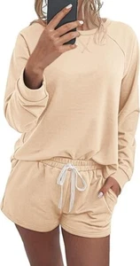 PrettyGarden Women’s Beige XL  Long Sleeve with Shorts Pajama  Set ~BRAND NEW~ - Picture 1 of 2