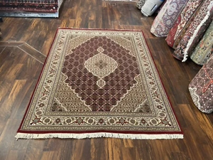 Fine Burgundy Genuine Hand Knotted Silk&wool Tabrizz Area Rug Carpet 5x7 ft,#120 - Picture 1 of 12