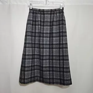 Vintage 70s Pendleton Plaid Midi Skirt Size 8 Gray Black Made in USA Virgin Wool - Picture 1 of 9