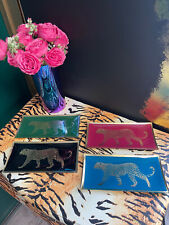 Glass Leopard Trinket Dish Tray Green Black Red or Blue