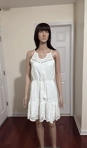 Eilly Bazar White Fit & Flare Fringe Eyelet Embroidery Dress Women’s Size XSmall - Picture 1 of 15