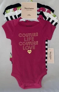 Juicy Couture Baby Girl 5 Piece Bodysuit Set ~ Pink, White Black Cherries 3/6 M - Picture 1 of 17