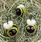 Primitive Folk Art Handmade Felted Bumble Bee Ornaments 3 pc Set