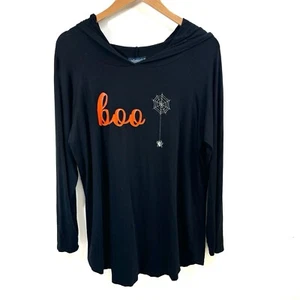 Scarlett Halloween Black Hoodie Women XL Boo Spider Long Sleeves T Shirt - Picture 1 of 6
