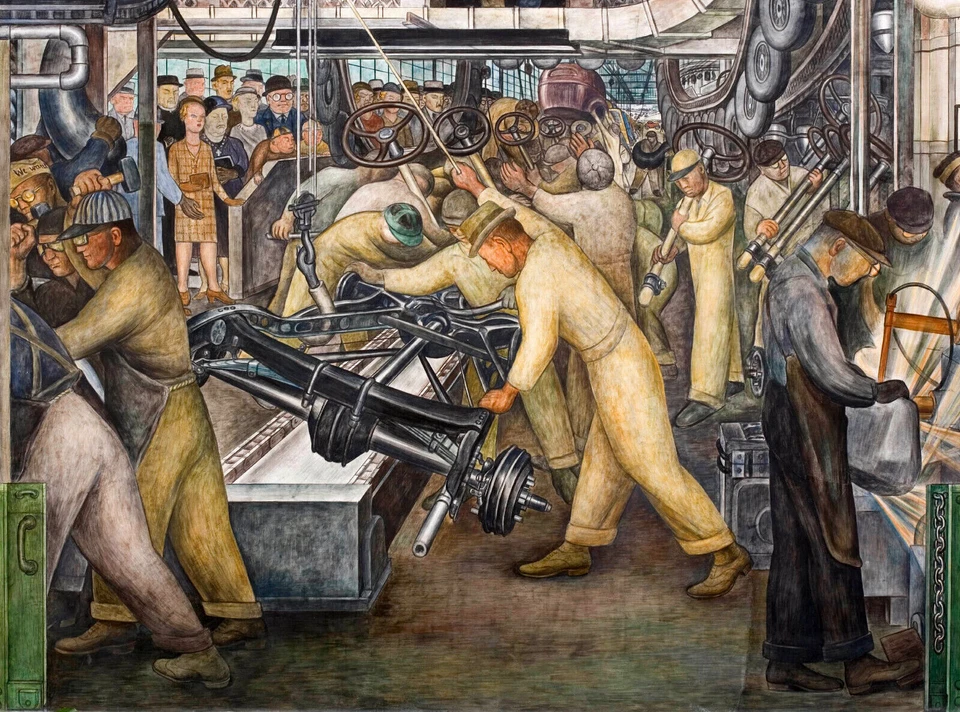 Diego Rivera - Línea de montaje final de la industria automotriz de Detroit 1932 - Impresión de 17" x 22" Foto 1 de 1
